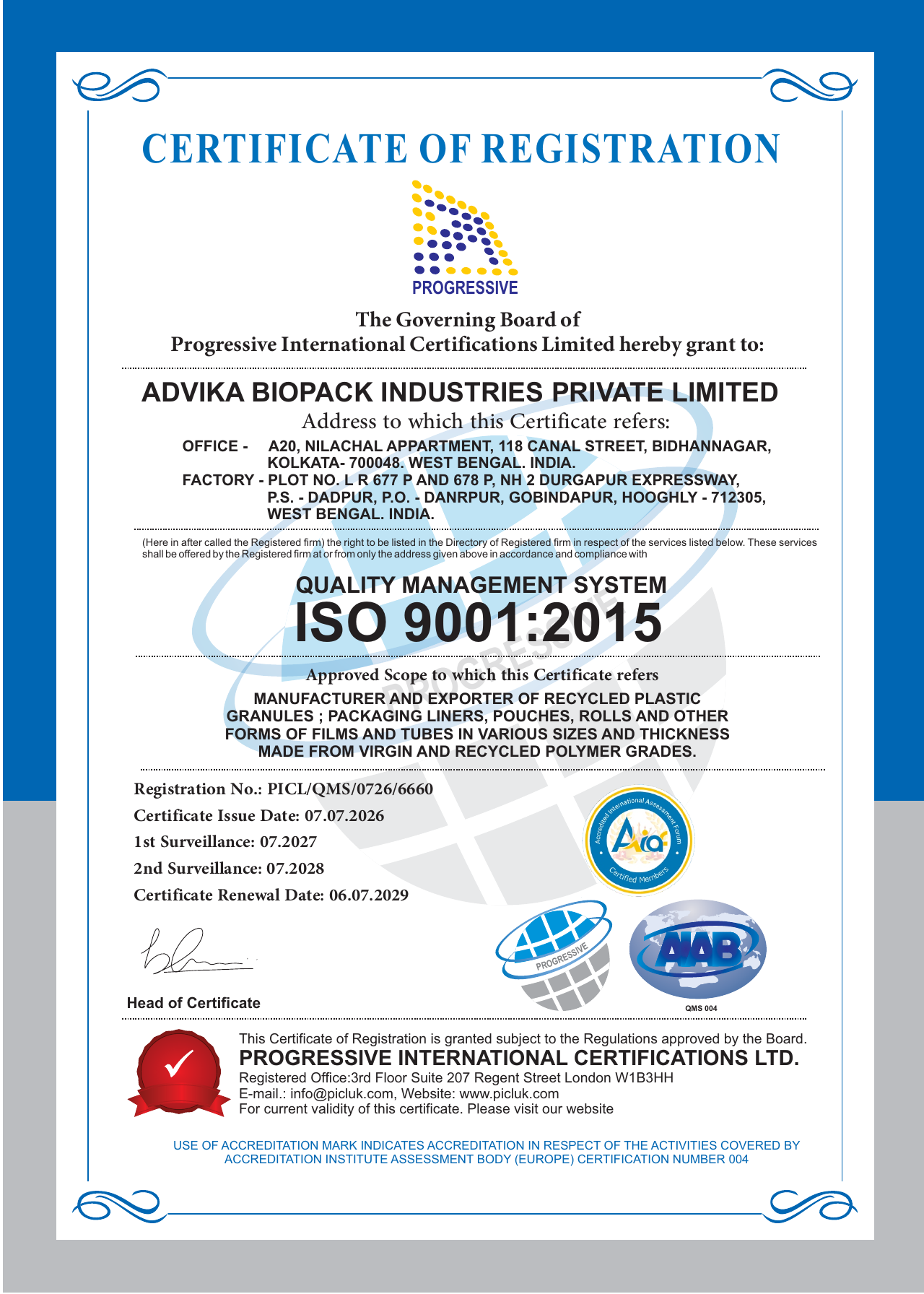 ISO 9001:2015 certificate preview